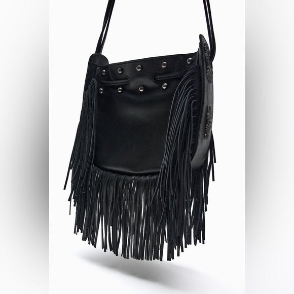ZARA FRINGED GENUINE LEATHER BUCKET BAG - Picture 9 of 11